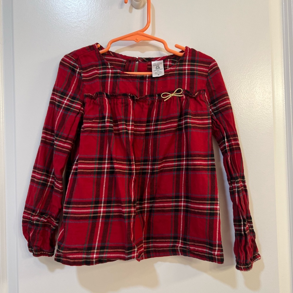 Toddler Girl’s Carter’s Christmas Plaid Long Sleeve Shirt